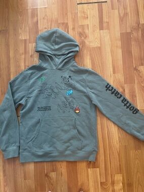 Pokemon Olive Green Graphic Hoodie with Element Icons